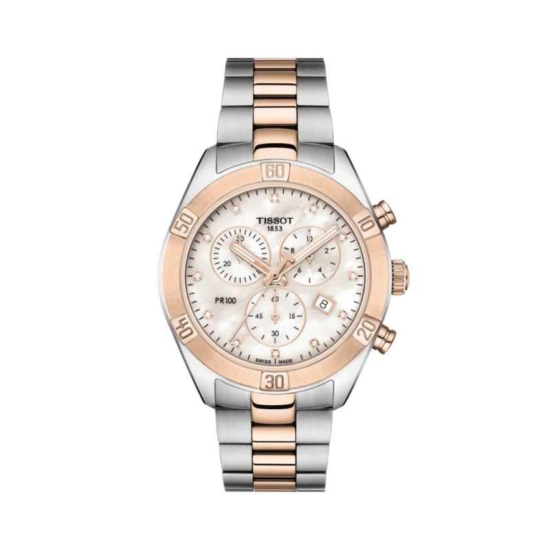 Tissot T-Sport PR 100 Women's 38mm Stainless Steel & Rose Plated Quartz Chronograph Watch T101.917.22.116.00