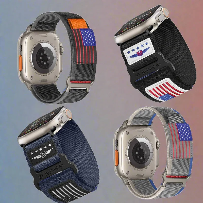 4 Bundle Pack COMBO Police and USA FLAG Combo Strap for Apple Watch