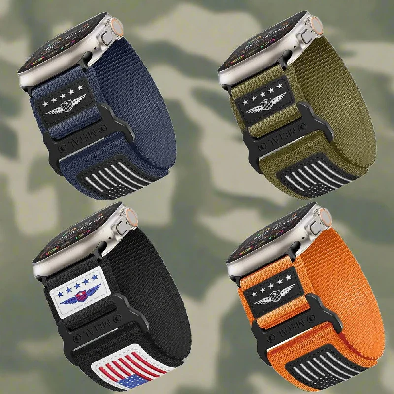 4 Bundle Pack Police Military Fireman Velcro USA FLAG Strap for Apple Watch