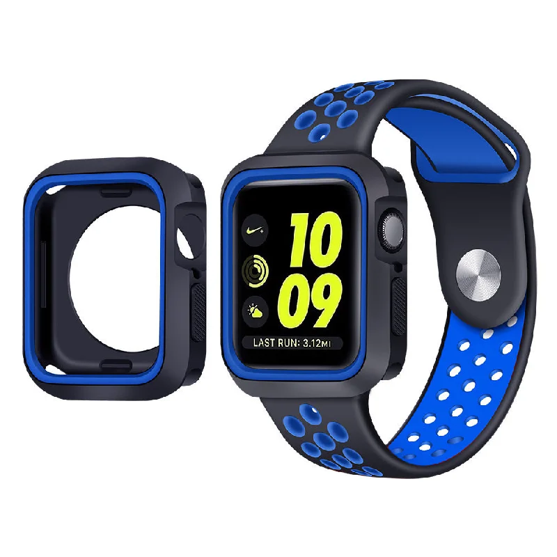 Apple Watch 7 Sport Strap + TPU Case (Black/Blue)