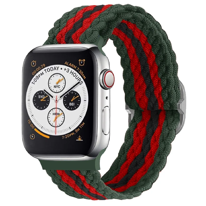 Apple Watch Braided Nylon Strap (Red/Black/Green)