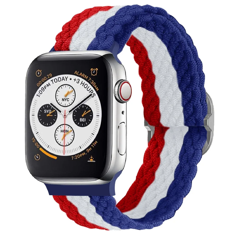 Apple Watch Braided Nylon Strap (Red/White/Blue)