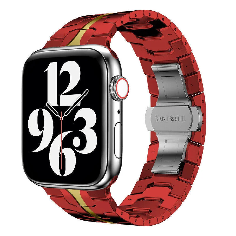 Apple Watch Steel Iron Strap (Red/Gold)