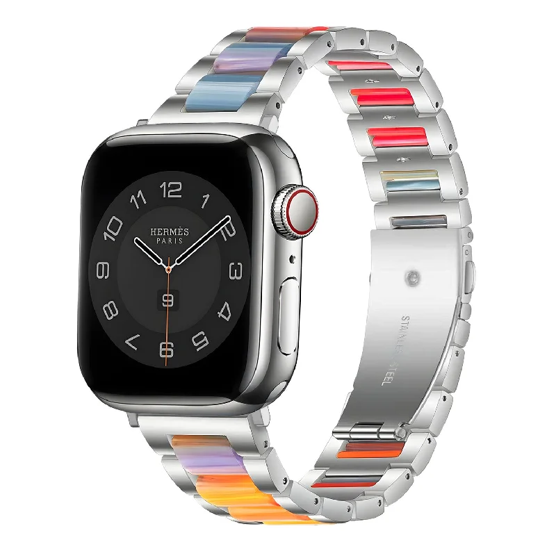 Apple Watch Steel Resin Strap (Silver/Rainbow)