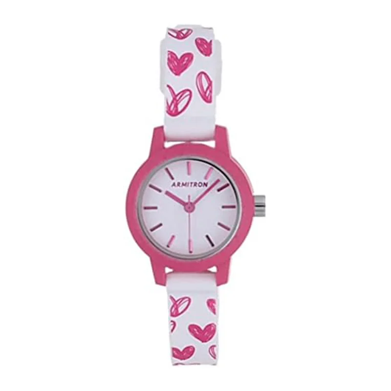 Armitron AR-25/6445HRT Pink and White Silicone Strap Analog Watch