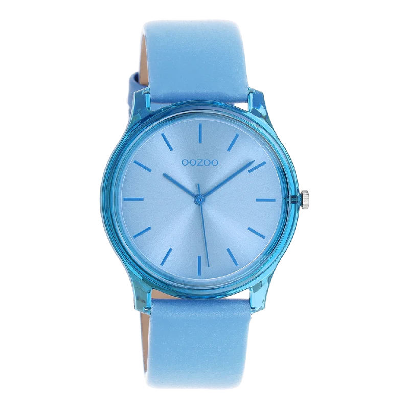 Light blue OOZOO watch with light blue leather strap - C11140