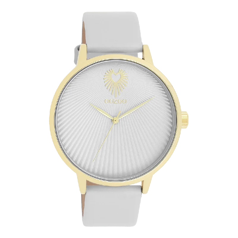 Gold coloured OOZOO watch with light grey leather strap - C11240