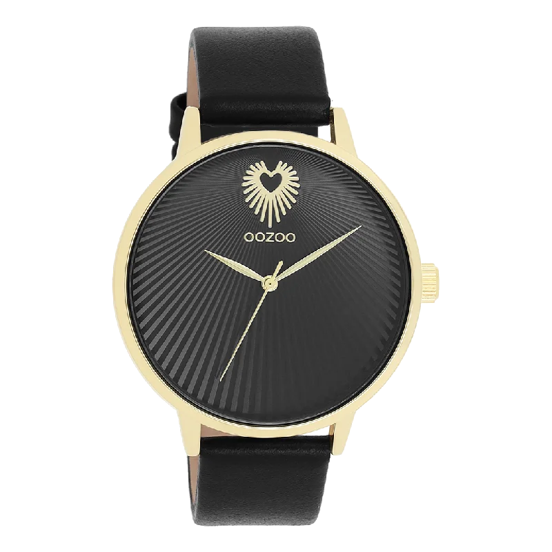 Gold coloured OOZOO watch with black leather strap - C11242