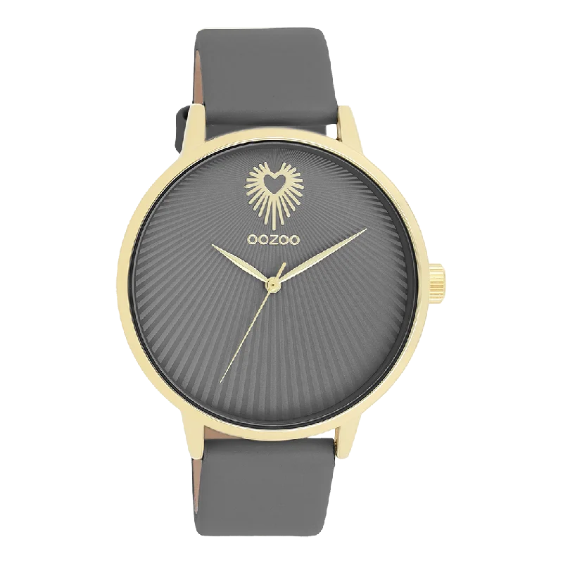 Gold coloured OOZOO watch with smoke grey leather strap - C11244