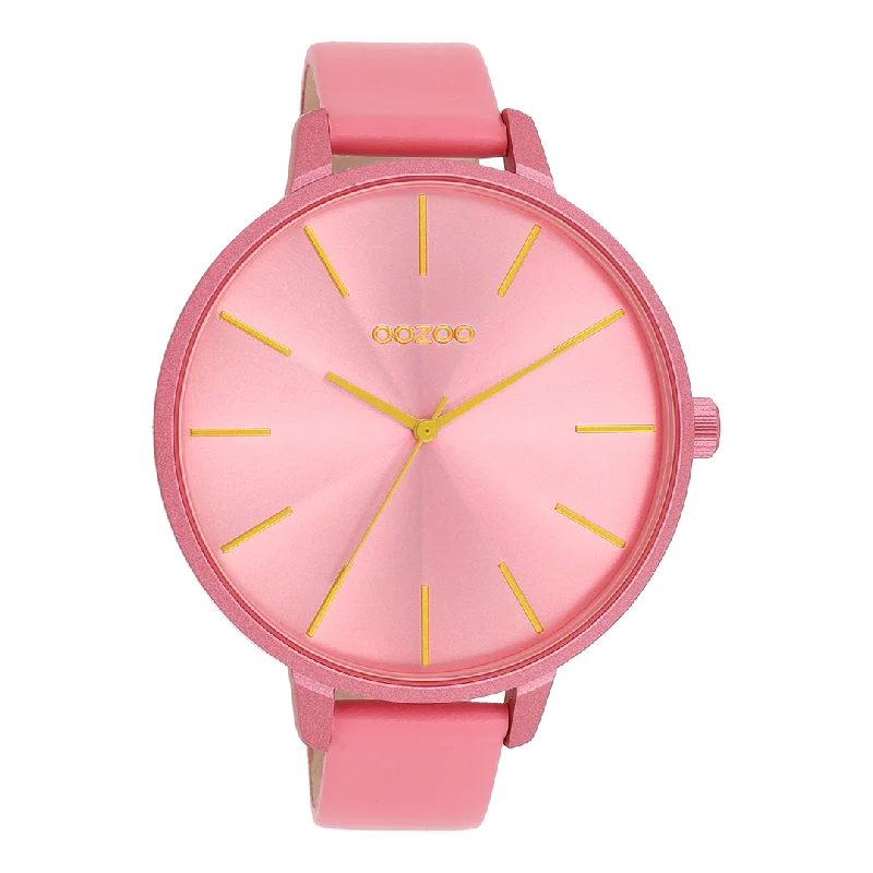 Pink shell coloured OOZOO watch with pink shell coloured leather strap - C11250