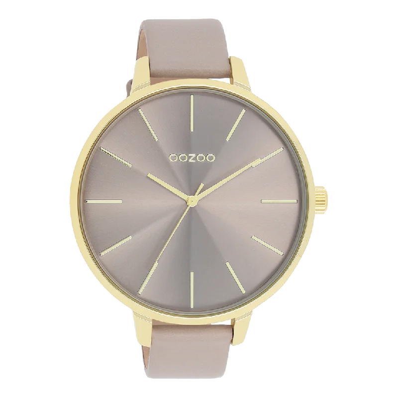 Gold coloured OOZOO watch with taupe leather strap - C11256