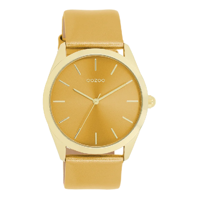 Gold coloured OOZOO watch with ocher yellow leather strap - C11332