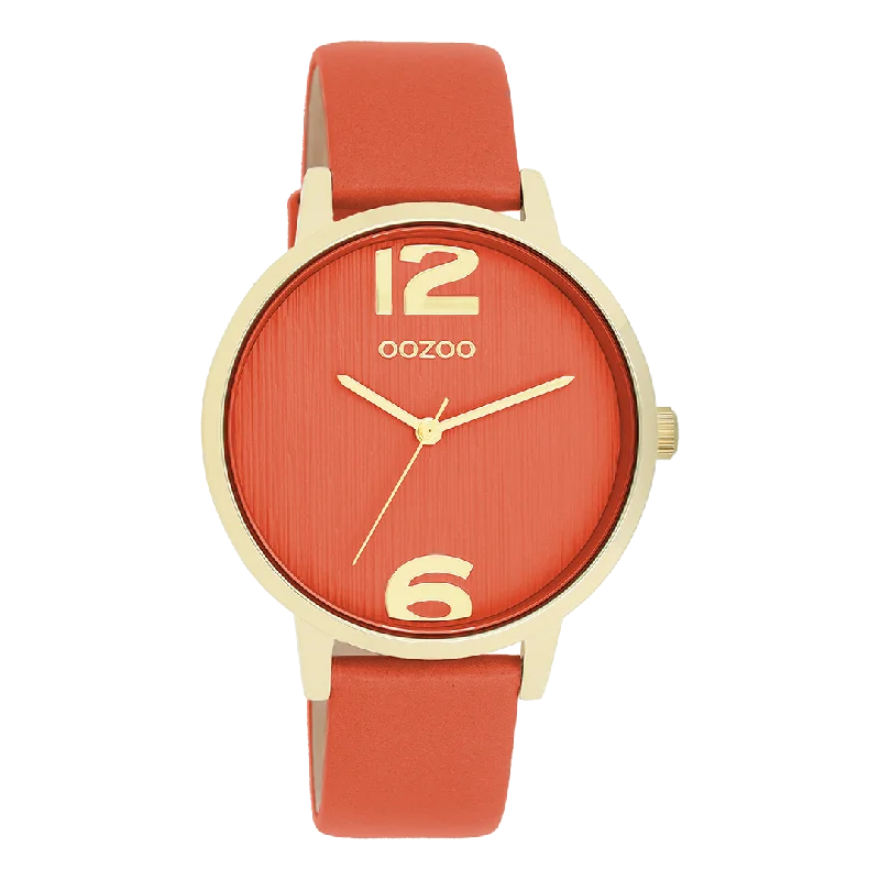 Gold coloured OOZOO watch with warm orange  leather strap - C11341