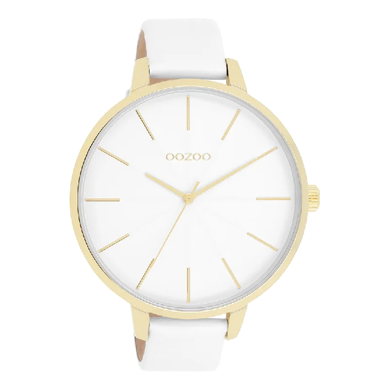 Gold coloured OOZOO watch with white leather strap - C11346