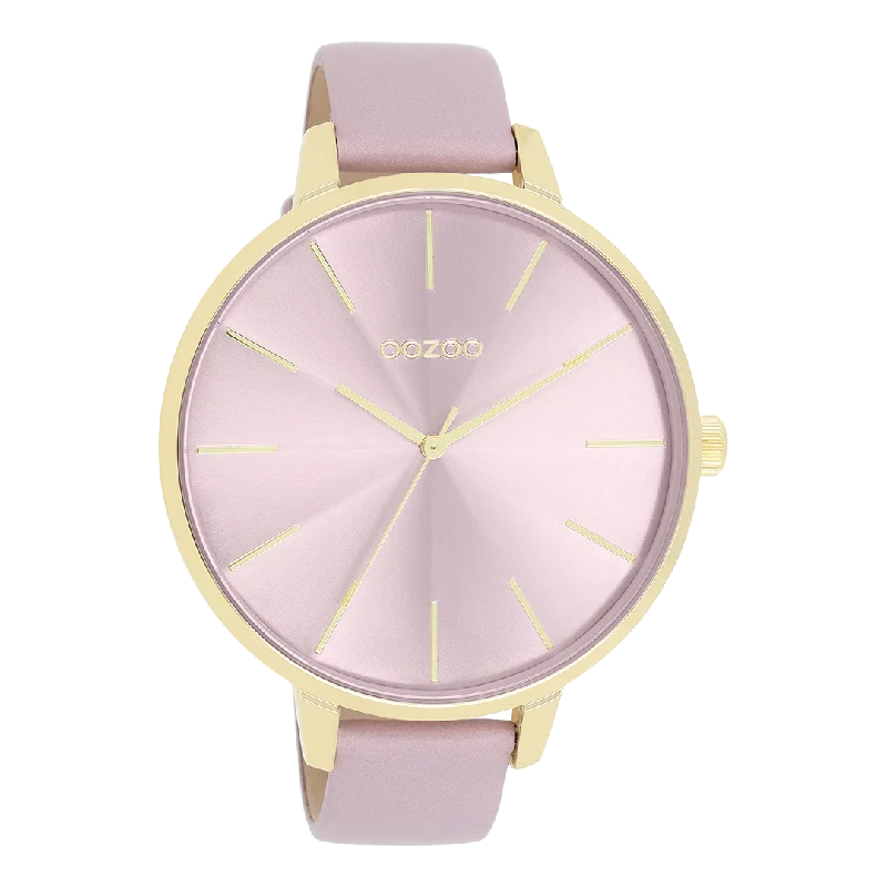 Gold coloured OOZOO watch with lilac leather strap - C11348