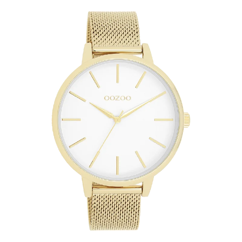 Gold coloured OOZOO watch with gold coloured metal mesh bracelet - C11363