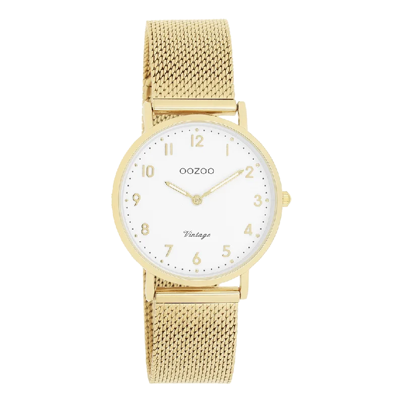 Gold coloured OOZOO watch with gold coloured metal mesh bracelet - C20347