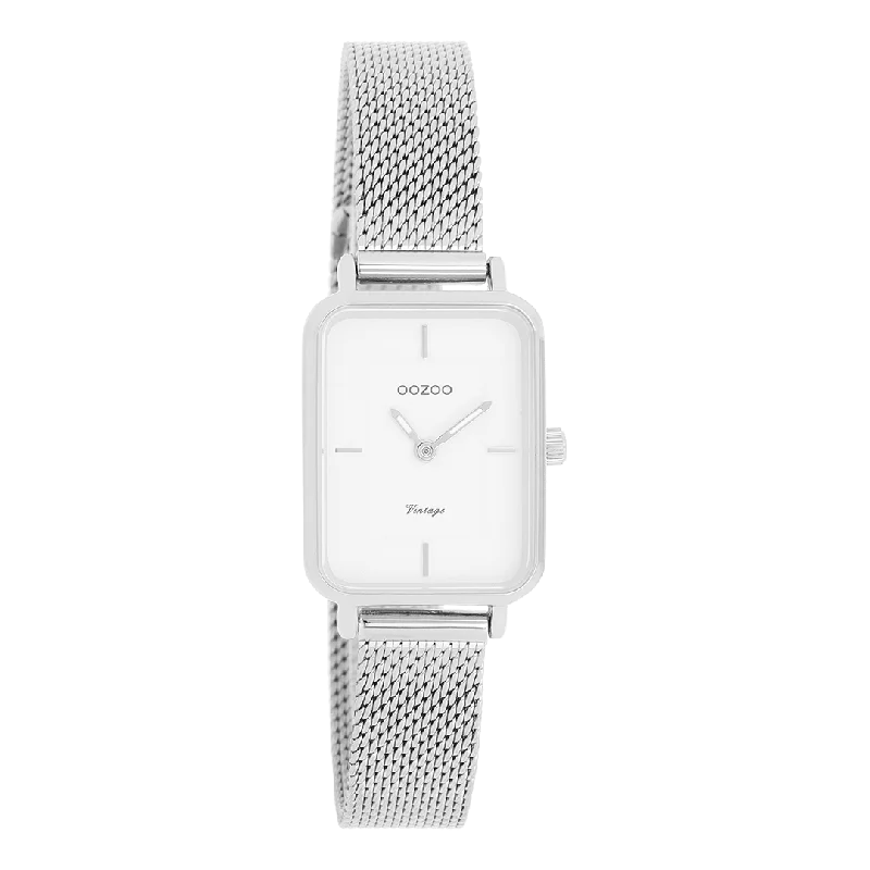 Silver coloured OOZOO watch with silver coloured metal mesh bracelet - C20350