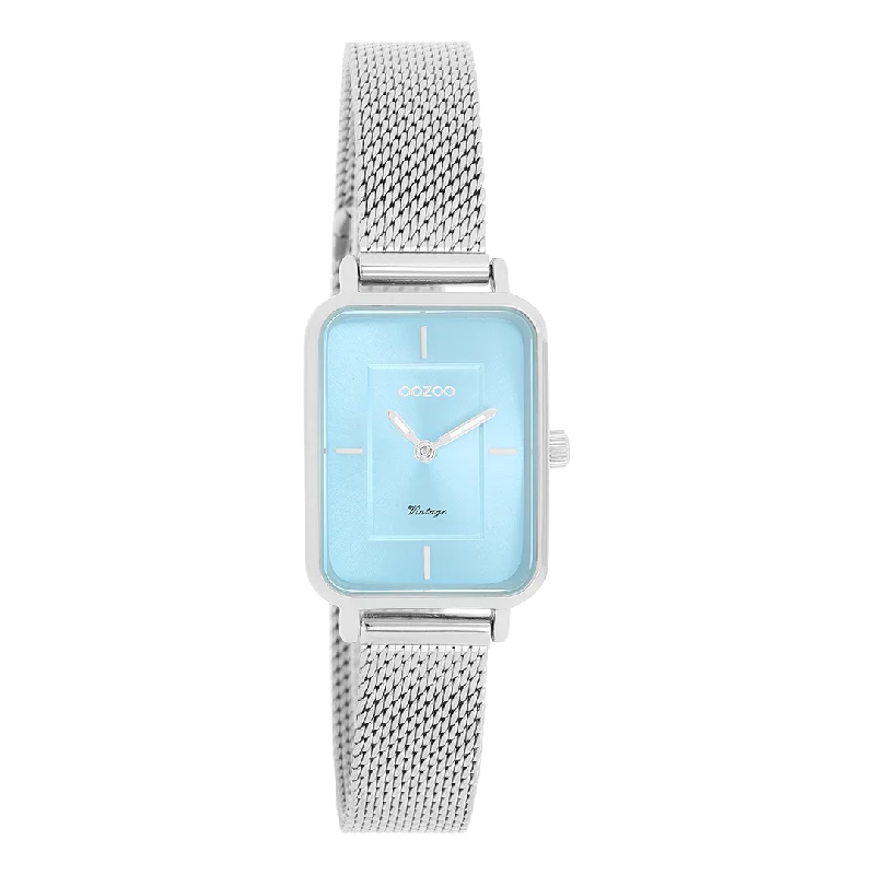 Silver coloured OOZOO watch with silver coloured metal mesh bracelet - C20351