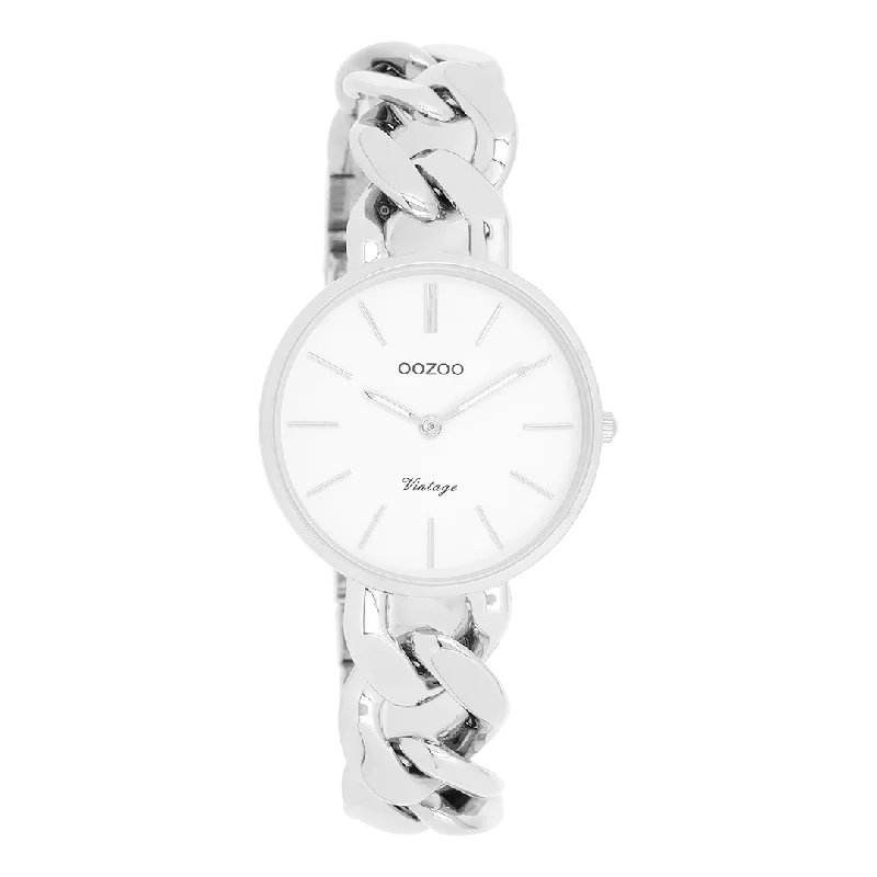 Silver coloured OOZOO watch with silver coloured chunky chain bracelet - C20355