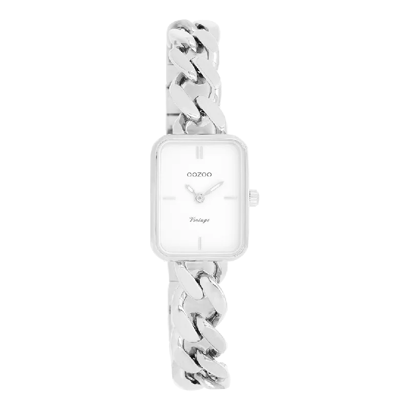 Silver coloured OOZOO watch with silver coloured chunky chain bracelet - C20360