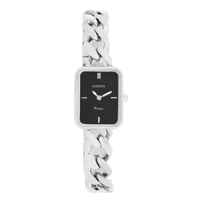 Silver coloured OOZOO watch with silver coloured chunky chain bracelet - C20361