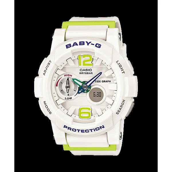 Casio Women's BGA180-7B2 Baby G Chronograph White and Lime Green Resin Watch