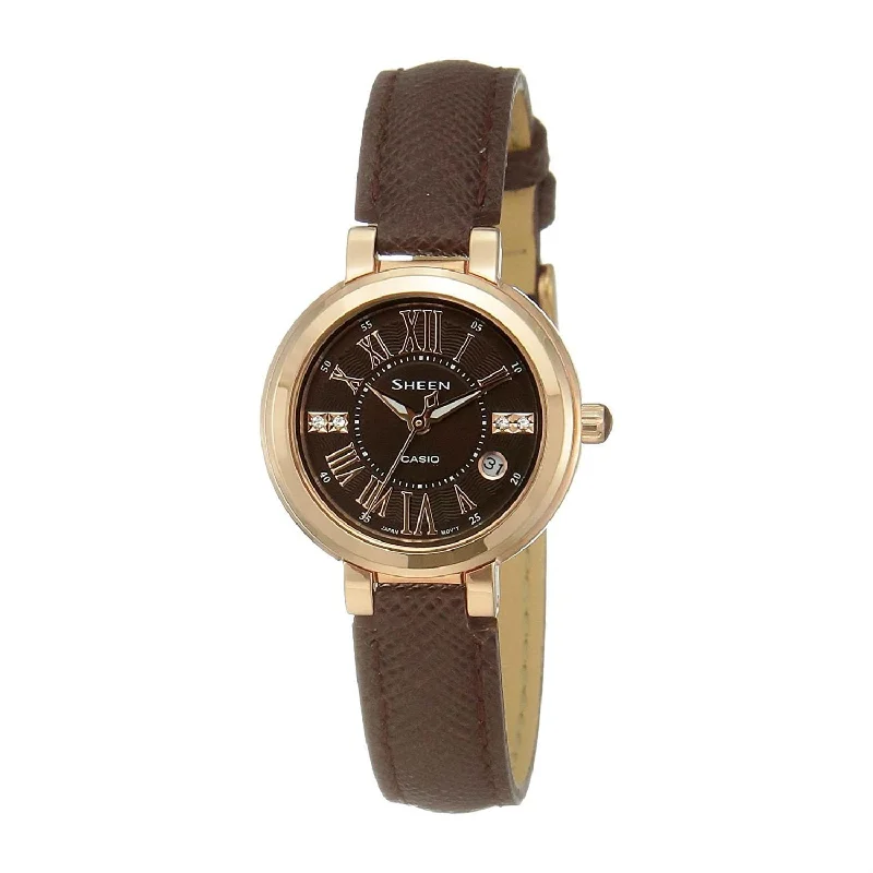 Casio Women's SHE4029PGL-5A Sheen Brown Leather Watch