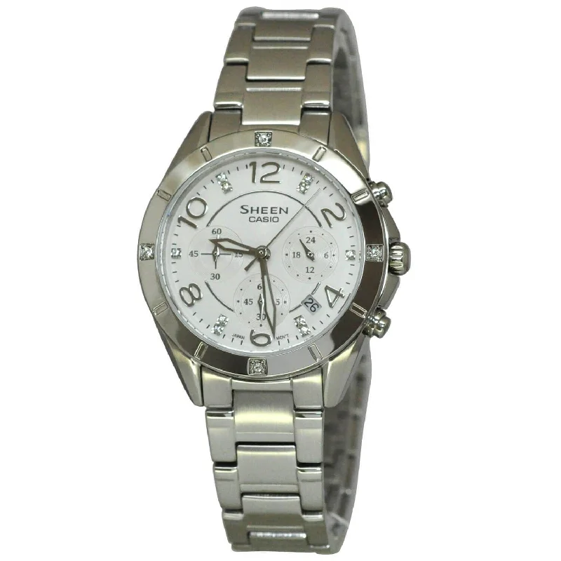 Casio Women's SHE5021D-7A Sheen Chronograph, Crystal Stainless Steel Watch