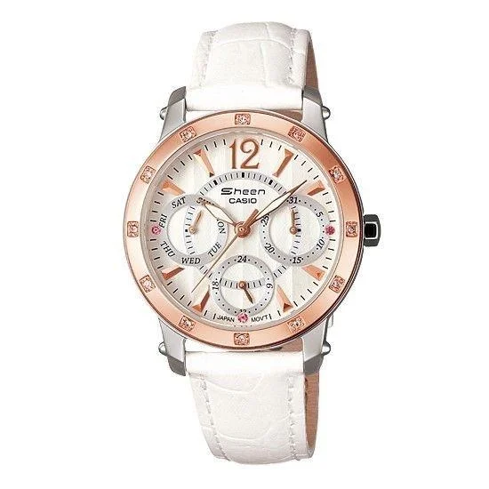 Casio Women's SHN3012GL-7A Sheen White Leather Watch