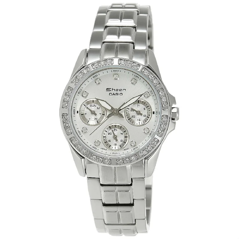 Casio Women's SHN3013D-7A Sheen Crystal Stainless Steel Watch