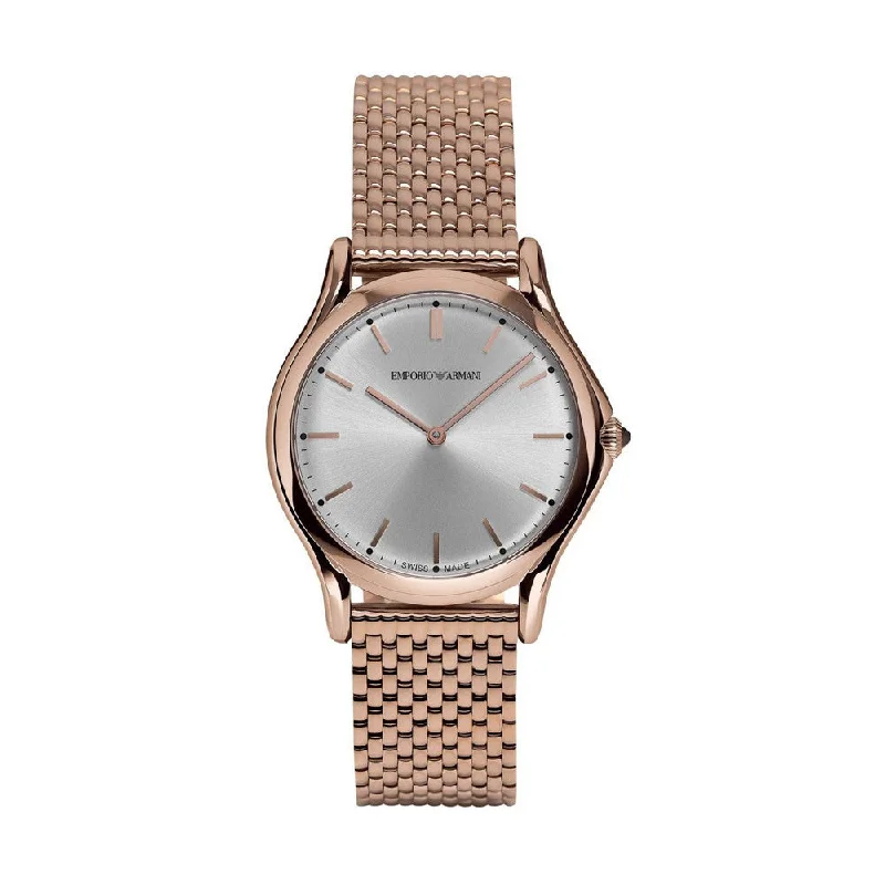 Emporio Armani Swiss Rose Gold Silver Dial Round Classic Women Watch ARS2013