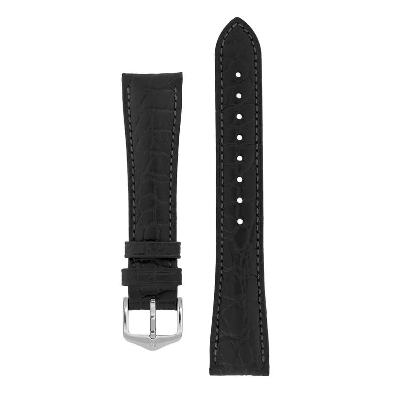 Hirsch ARISTOCRAT Croco-Embossed Leather Watch Strap in BLACK