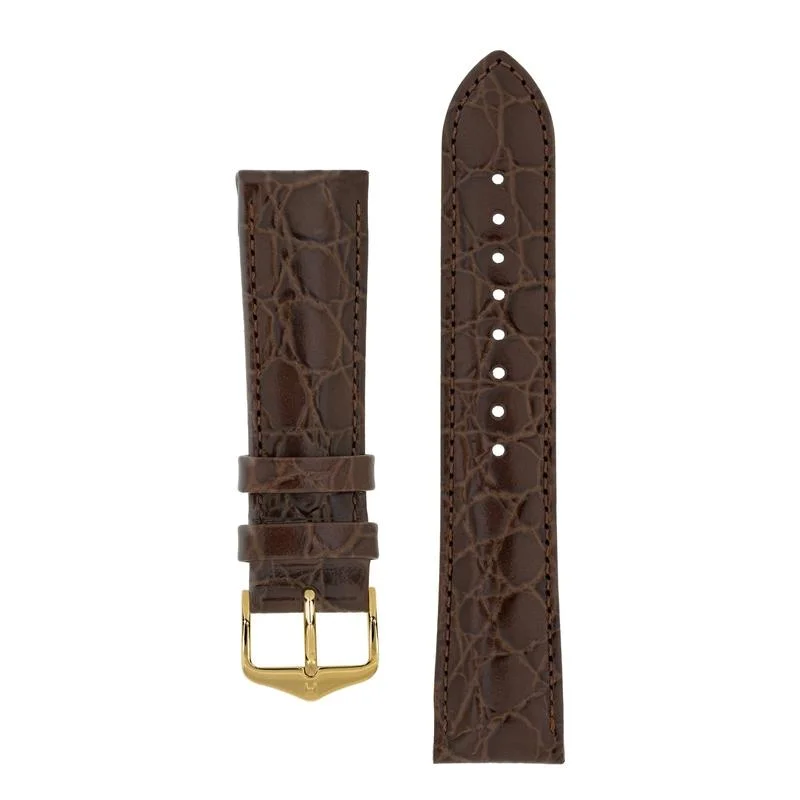 Hirsch CROCOGRAIN Crocodile Embossed Leather Watch Strap in BROWN