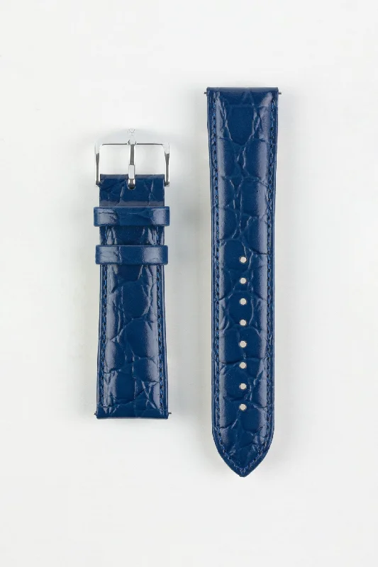 Hirsch CROCOGRAIN Crocodile Embossed Leather Watch Strap in BLUE