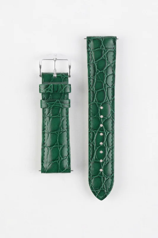 Hirsch CROCOGRAIN Green Crocodile Embossed Leather Watch Strap