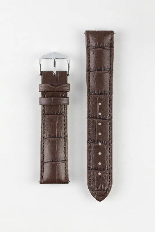 Hirsch DUKE Brown Quick-Release Alligator Embossed Leather Watch Strap