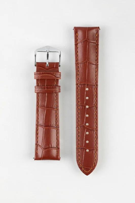 Hirsch DUKE Gold Brown Quick-Release Alligator Embossed Leather Watch Strap