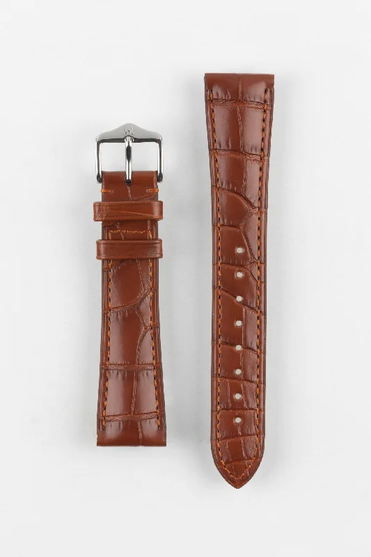 Hirsch LONDON NQR Matt Alligator Leather Watch Strap in GOLD BROWN