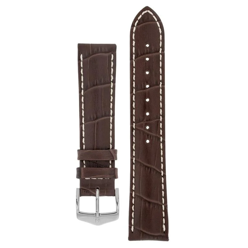 Hirsch MODENA Alligator Embossed Leather Watch Strap in BROWN