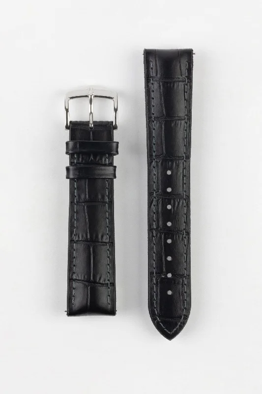 Hirsch PAUL Strap - Alligator Embossed Performance Watch Strap in BLACK