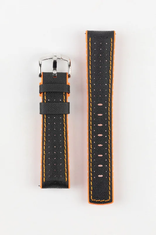 Hirsch ROBBY Sailcloth Effect Performance Watch Strap in Orange / Black