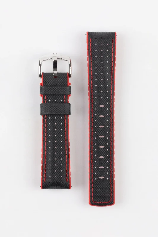 Hirsch ROBBY Sailcloth Effect Performance Watch Strap in Red / Black