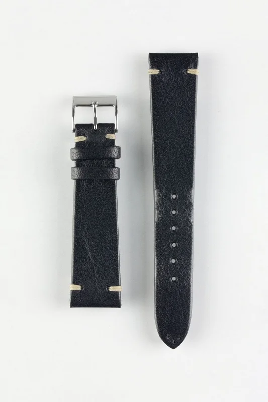 JPM Italian Vintage Leather Watch Strap in BLACK