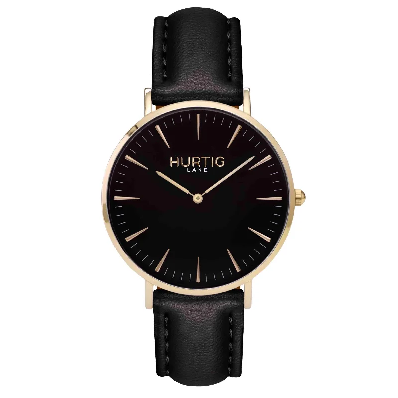 Mykonos Vegan Leather Watch Gold, Black & Black