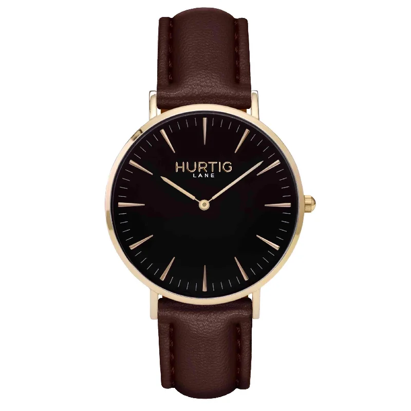 Mykonos Vegan Leather Watch Gold, Black & Chestnut