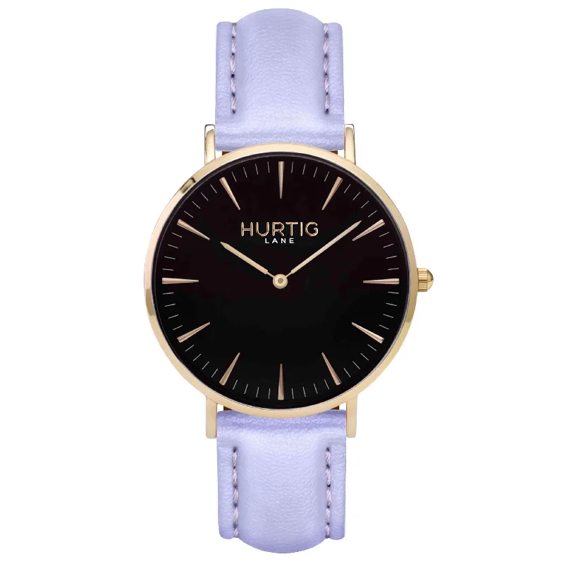 Mykonos Vegan Leather Watch Gold, Black & Lilac