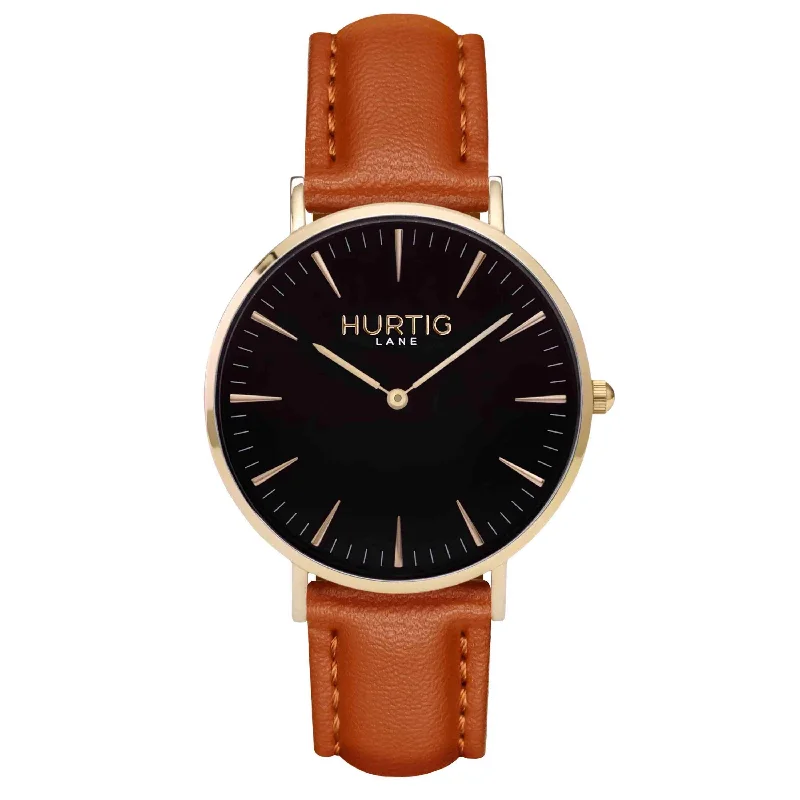 Mykonos Vegan Leather Watch Gold, Black & Tan