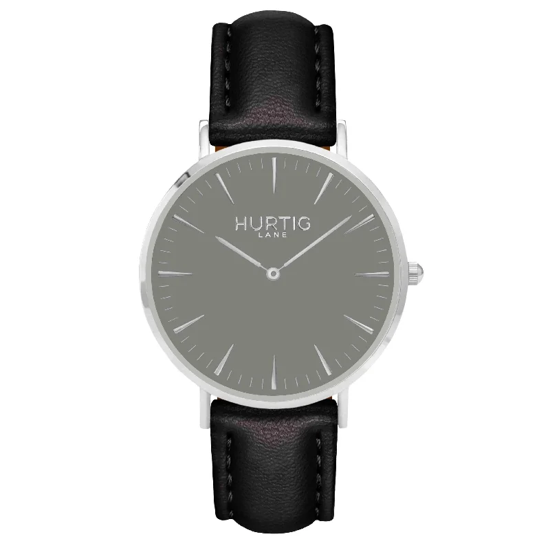 Mykonos Vegan Leather Watch Silver, Grey & Black