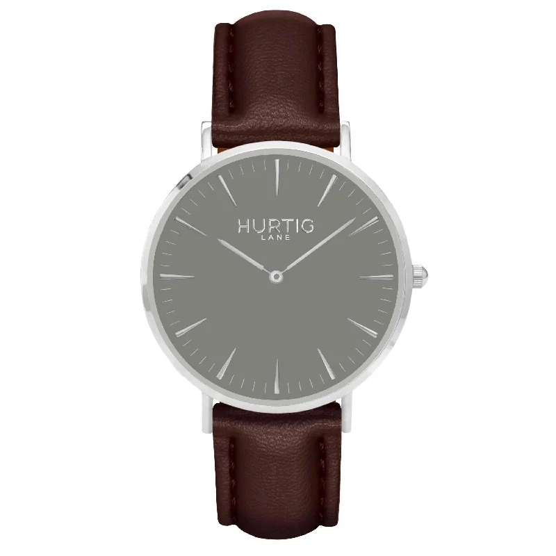 Mykonos Vegan Leather Watch Silver, Grey & Chestnut